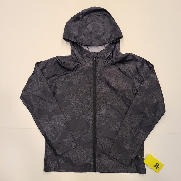 All in Motion Windbreaker Jacket Hooded Black Gray Camo Camouflage 8 10 - Picture 10 of 10